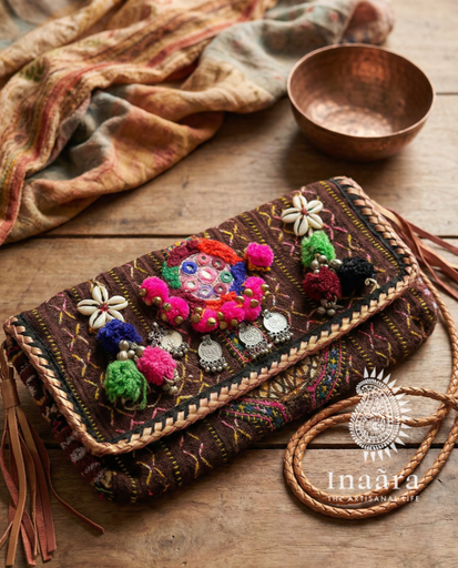 حقيبة كتف بوهيمية – بني داكن