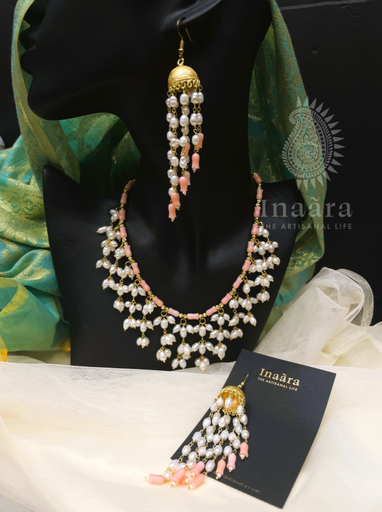 Coral Pearl Necklace Set