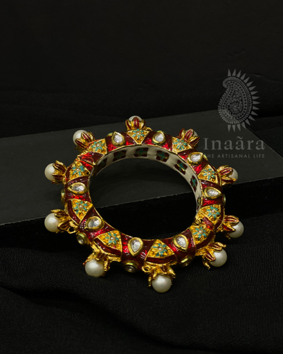 Oversized Pearl Meenakari Bangle- Red