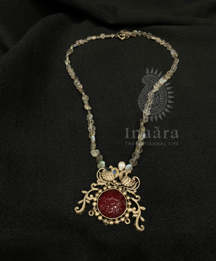 Beaded Necklace w/Peacock Pendant