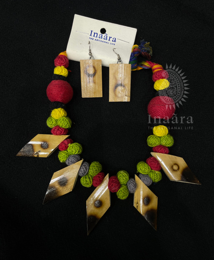 Handmade Wood & Fabric Necklace Set