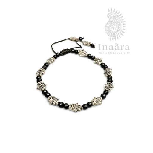 Hamsa Anklet w/Black Beads