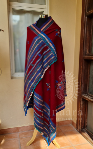 Mirror Work Bhujodi Full Shawl- Maroon