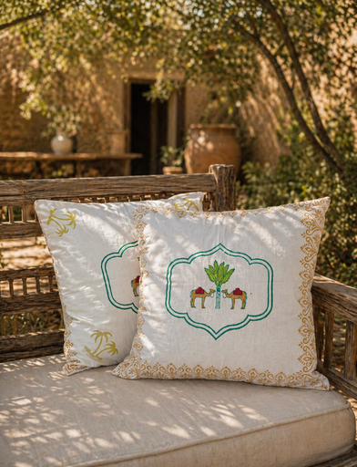 Block Print Cushion Cover-Camel