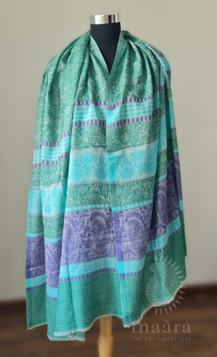 Fine Wool Stole-Green/Purple