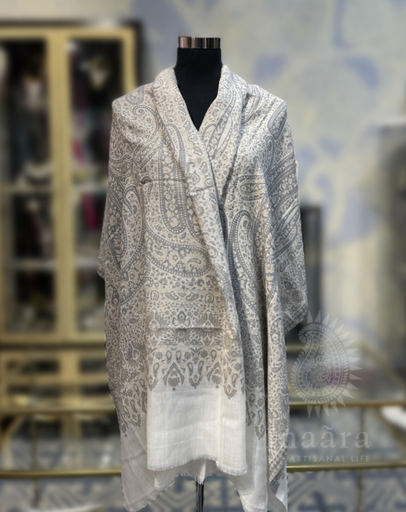 Fine Wool Stole- Paisley Gray