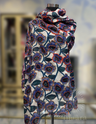 Boiled Wool Stole- Purple Floral