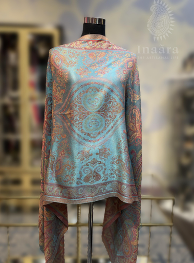 Jamawar Reversible Shawl-Blue