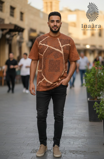 Natural Dye Ajrakh TShirt-Burnt Orange
