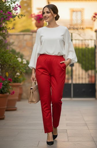 Lace Pants Stretchable- Red